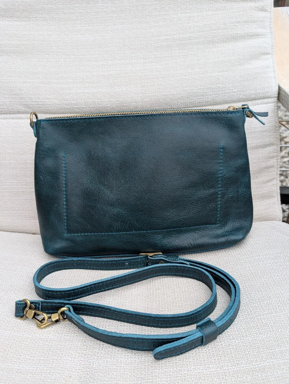Portland Leather Goods Large Poppy Crossbody in Lagoon - Excellent Condition